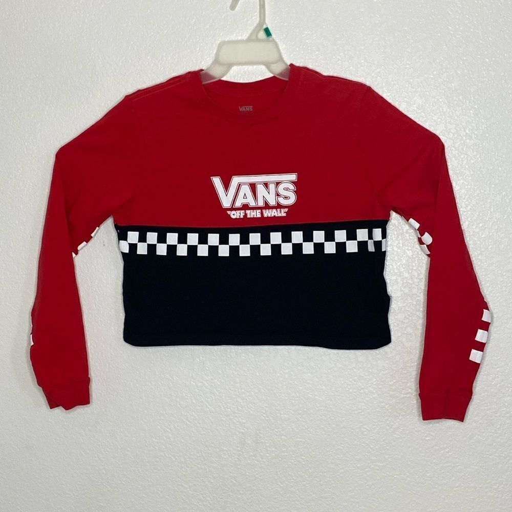 VANS Women’s Cropped Long Sleeves Red/ Black T Shirt Size M